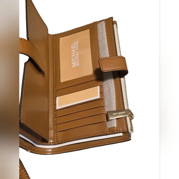 Michael Kors Jet Set Travel Large Double Zip Wristlet NWT Cream & Tan - Picture 5 of 9